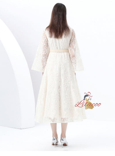 Retro Long Sleeve Lace Long Dress