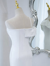 White Mermaid Straps Prom Dress