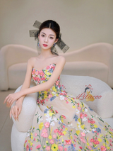Champagne Tulle Embroidery Tea Length Prom Dress