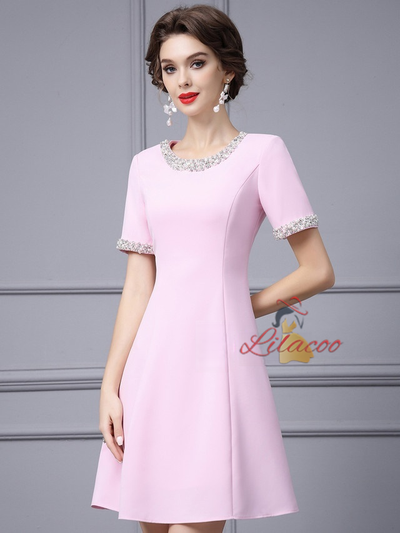 Pink Short Sleeve Mother Of the Brides Dress