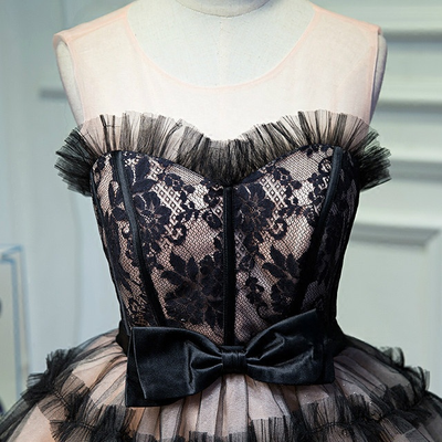 Black Tulle Lace Strapless Homecoming Dress
