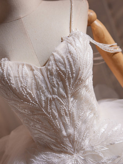 White Tulle Straps Beading Wedding Dress