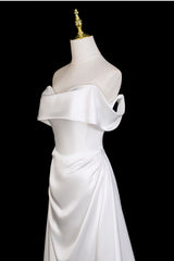 White Satin Off the Shoulder Wedding Dress