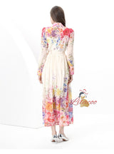 Chiffon Printed Long-sleeved Top Skirt Two-piece