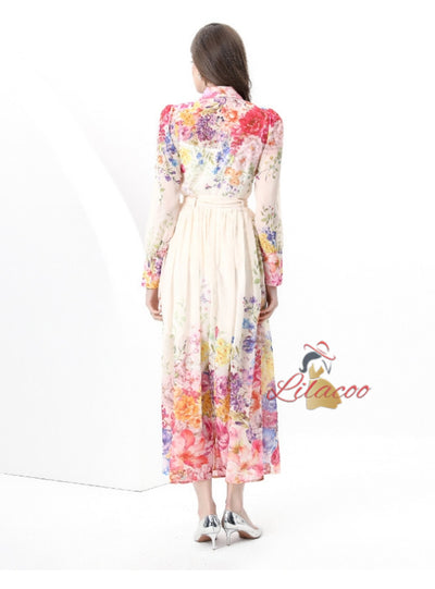 Chiffon Printed Long-sleeved Top Skirt Two-piece