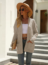 Medium and Long Cardigan Solid Color Twist Sweater Coat