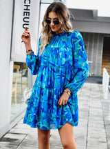 Printed Long-sleeved Short Dress