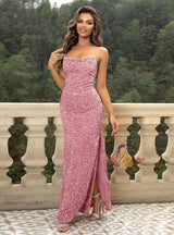 Sexy Slit Thigh Sequined Sling Dress