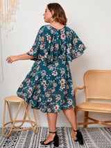 Round Neck Ruffled Printed Plus Size Dress