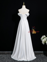White Satin Off the Shoulder Wedding Dress