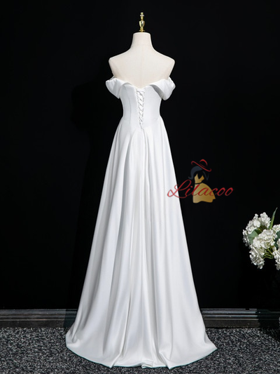 White Satin Off the Shoulder Wedding Dress