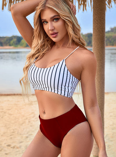 High Waist Split Striped Beach Bikini