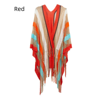 Rainbow Stripe Summer Sunscreen Thin Hollow Shawl