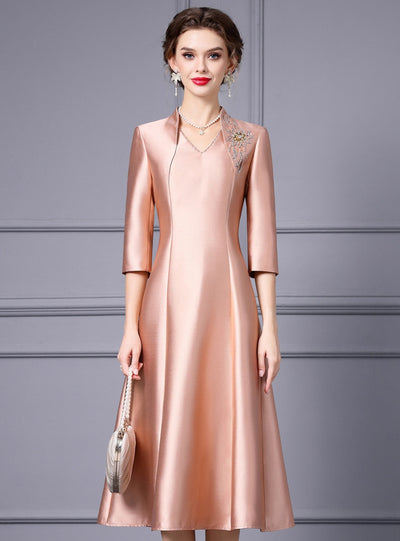 Burgundy Satin Short Sleeve Mother Of The Bride Dress