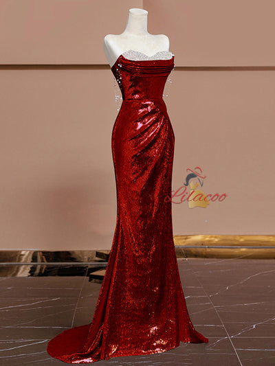 Gold Mermaid Sequins Beading Prom Dress