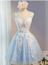 Blue Lace Tulle Homecoming Dress