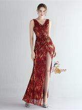 Mermaid V-neck Sequins Split Prom Dress