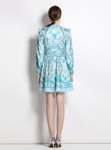 Retro Palace Style V-neck Print Slim Dress