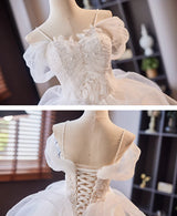 White Tulle Lace Spaghetti Straps Wedding Dress