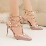 Thin High Heel Patent Leather Metal Rivet Sandals
