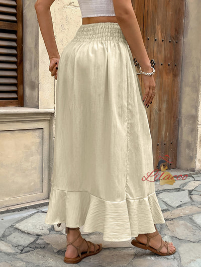 Retro Elastic Waist Button Split Skirt