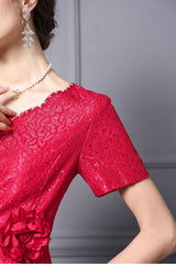Red Lace Beading Flower Mother Of The Bride Dress