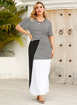 Round Neck Contrast Striped Loose Dress