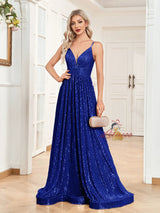Deep V-neck Sequins Straps Prom Dress