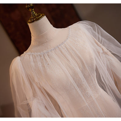 White Mermaid Lace Tulle Long Sleeve Wedding Dress