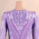 Purple Mermaid Long Sleeve Sequins Prom Dress