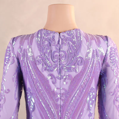 Purple Mermaid Long Sleeve Sequins Prom Dress