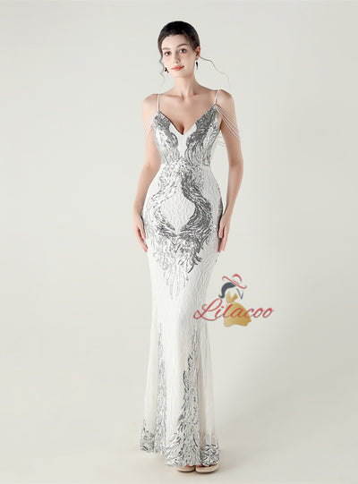 Mermaid Spaghetti Straps Beading Prom Dress