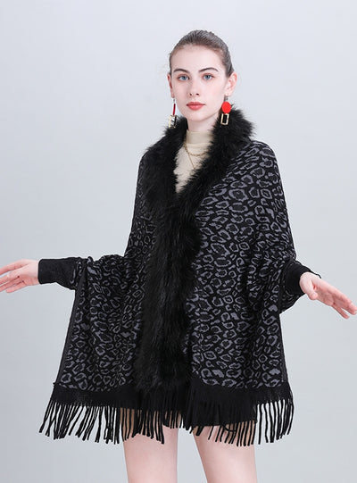 Scarf Leopard Tassel Knit Shawl