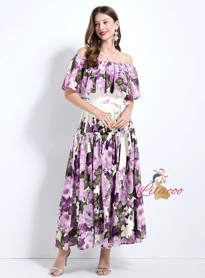 Off the Shoulder Ruffled Slim Dress