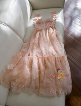Orange Pink Tulle Lace Butterfly Prom Dress