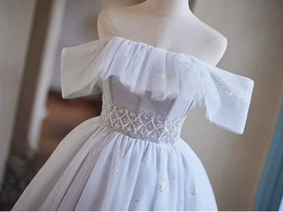 Gray Tulle Off the Shoulder Beading Homecoming Dress