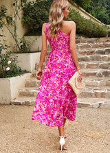 One Shoulder Printed Pocket Long Dress