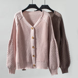 Solid Color Button Loose Lantern Sleeve Sweater Coat