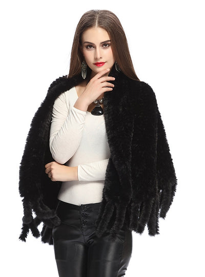 Hand-woven Fringed Fur Imitating Rabbit Hair Shawl