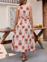 High Waist Printed Sleeveless V-neck Dress