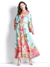 Long-sleeved Palace Horn Sleeve Print Dress