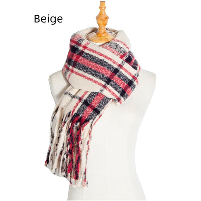 Women Plaid Fringed Scarf Shawl