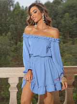 Lotus Leaf Sleeve Short Dress