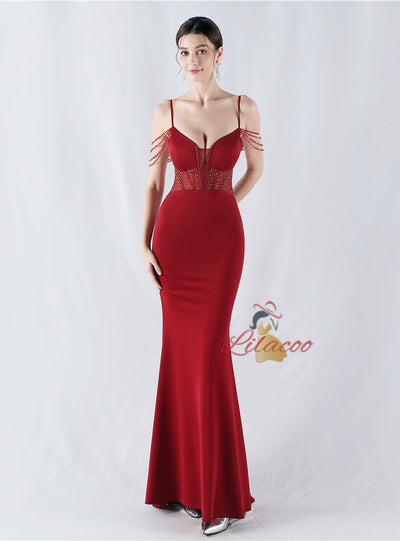 Mermaid Spaghetti Straps Beading Prom Dress