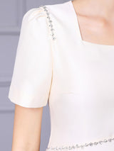 Beige Satin Short Sleeve Mother Of The Bride Dress