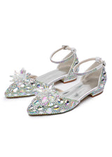 Flat-heeled Pointed Crystal Buckle Bridal Shoes