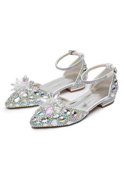Flat-heeled Pointed Crystal Buckle Bridal Shoes