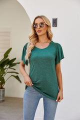 Round Neck Pleated Short Sleeve T-shirt