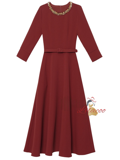 Burgundy Short Sleeve Mother Of The Bride Dress