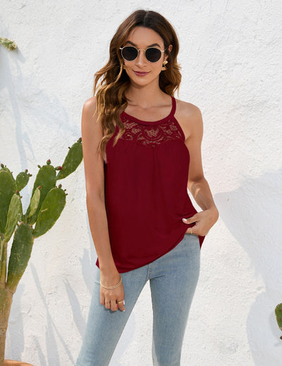 Sleeveless Loose Casual Lace T-shirt